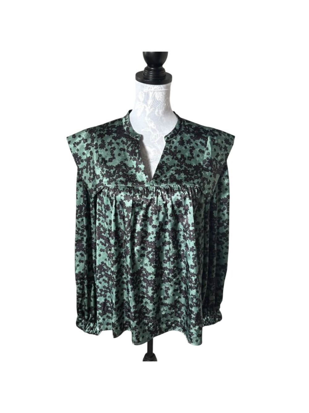 Crosby by Mollie Burch Gaines Top Long Sleeve Floral Green Size Large